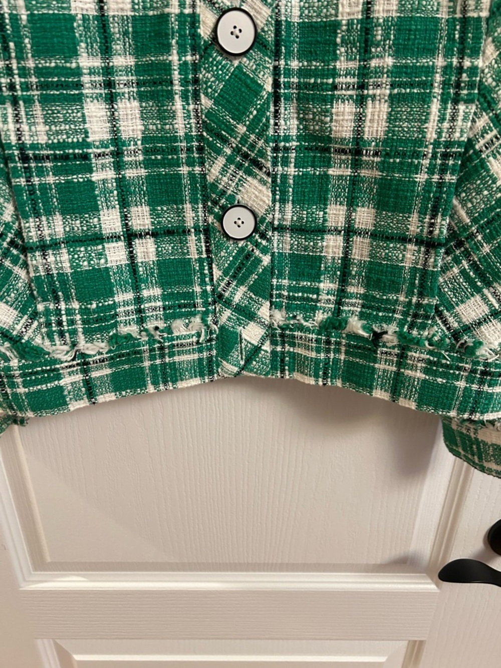 CAbi Green and White Plaid Tweed Jacket - Picture 5 of 9